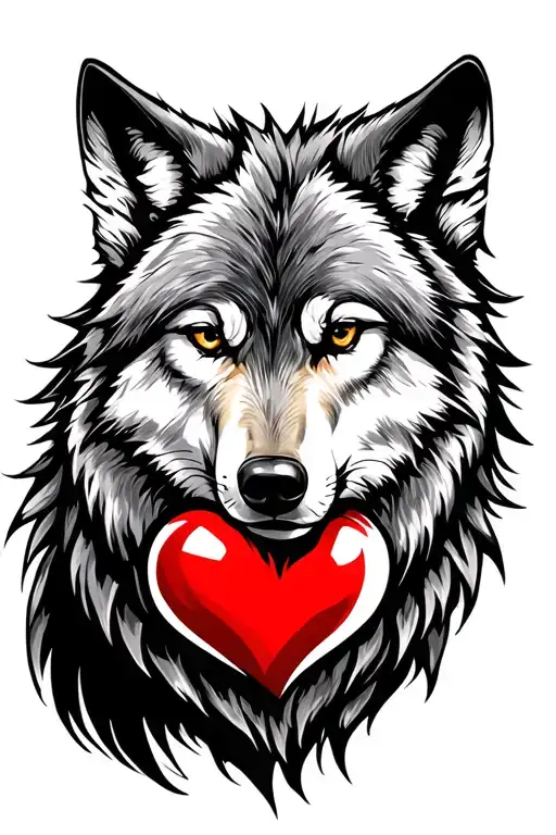 Wolf with heart tattoo design idea