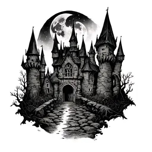 vampire werewolf graveyard castle moon tattoo design idea