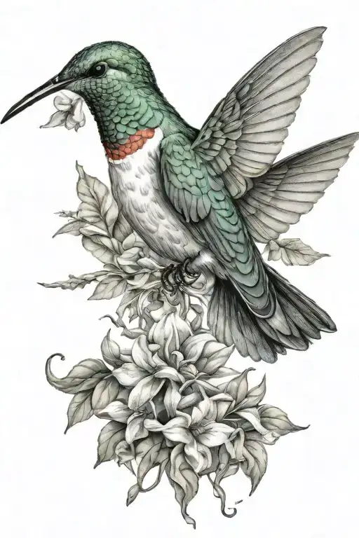 humming bird sitting on antlers tattoo design idea