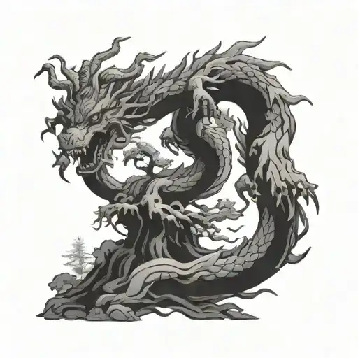 bonsai tree and dragon intertwined with lightning and bible verse  tattoo design idea