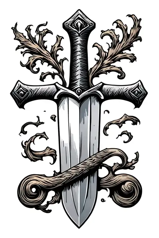 medieval woodcut broadsword tattoo design idea