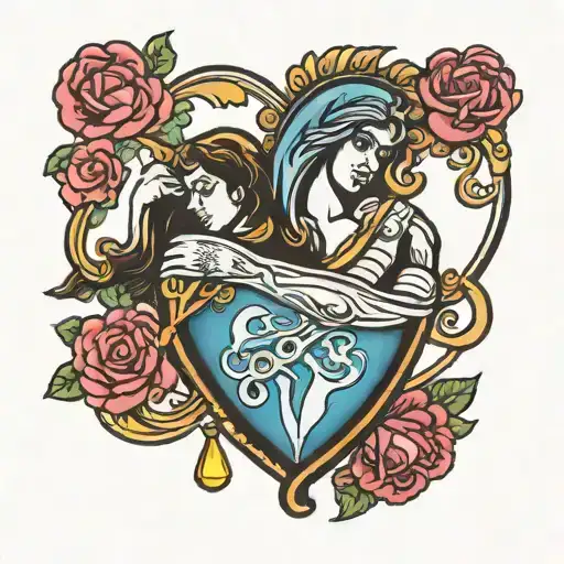 aquarius merged with libra around  a heart tattoo design idea