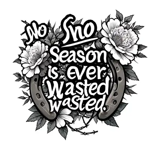 "No season is ever wasted" "No season is ever wasted" Horse shoe, carnations, barbed wire tattoo design idea