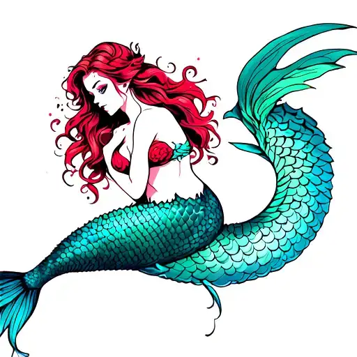 evil siren mermaid tattoo design idea