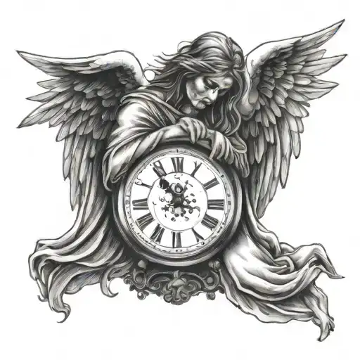 angel of death holdning clock tattoo design idea