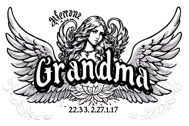 "Grandma 22.3.32-27.11.17" "Grandma 22.3.32-27.11.17" angel wings tattoo design idea