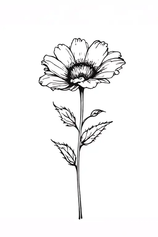 fine line cosmo flower black and white tattoo design idea