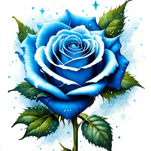 realistic blue rose with stars dust wind and smooth shading  tattoo design idea