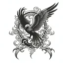 Phoenix rising from ashes with Serenity Prayer and yin yang symbol tattoo design idea