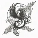 Phoenix rising from ashes with Serenity Prayer and yin yang symbol tattoo design idea