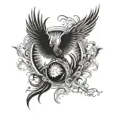 Phoenix rising from ashes with Serenity Prayer and yin yang symbol tattoo design idea