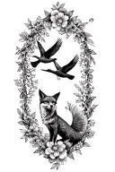 floral lace with birds flying, fox trotting tattoo design idea