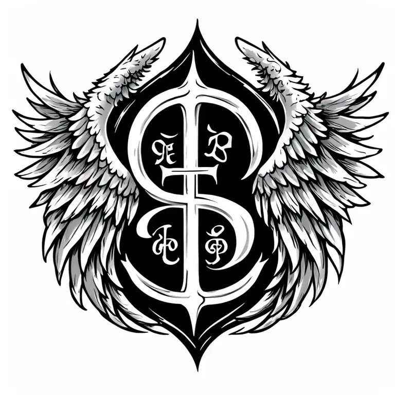 Back tattoo with an angel wing on the left, a devil wing on the right, and the sing (神) in the middle tattoo design idea