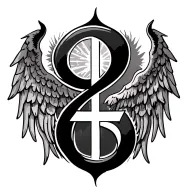 Back tattoo with an angel wing on the left, a devil wing on the right, and the sing (神) in the middle tattoo design idea