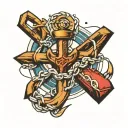 boat map anchor chain cross tattoo design idea