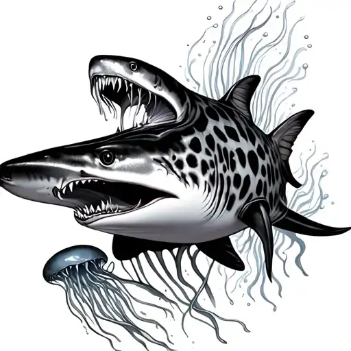 Leopard Shark with jelly fish tattoo design idea