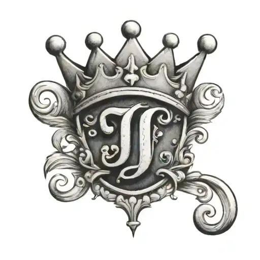 letter J with a princess crown  tattoo design idea