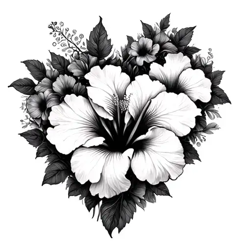 A heart made out of intertwined hibiscus flowers tattoo design idea