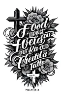 psalm 23:4 bold written with cross and verse tattoo design idea