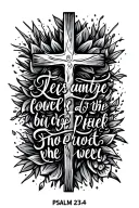 psalm 23:4 bold written with cross and verse tattoo design idea
