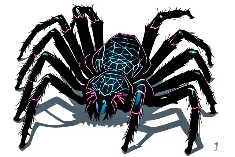 A full black spider with a neon wire frame tattoo design idea