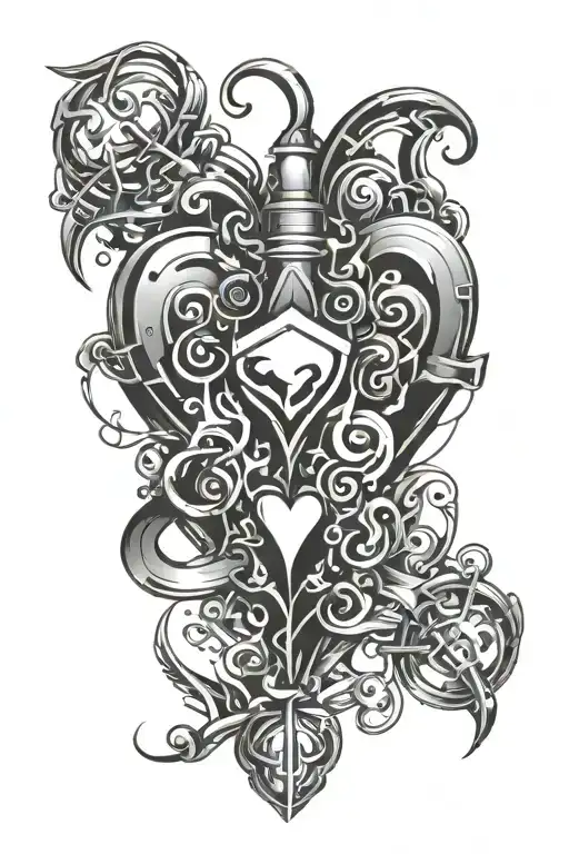 cyber sigilism with hearts line art tattoo design idea