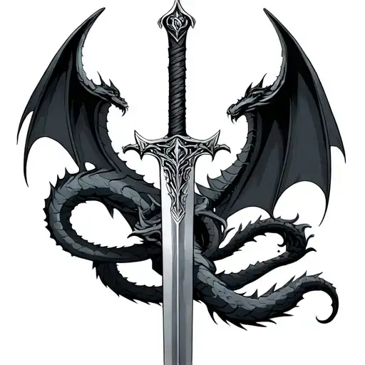 excalibur sword with dragon wrapped tattoo design idea