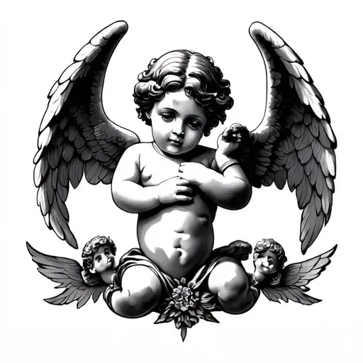 small angel and double cherub in American traditional style on the shoulders  tattoo design idea