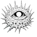azathoth lovecraft eye poking out of crown of spikes rounding it with black gaps as eyes  tattoo design idea