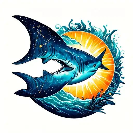island shark fin sun Pisces constellation tattoo design idea