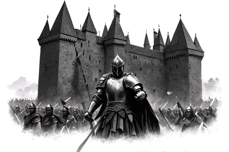 medieval knight battlefield with castle in the background  tattoo design idea