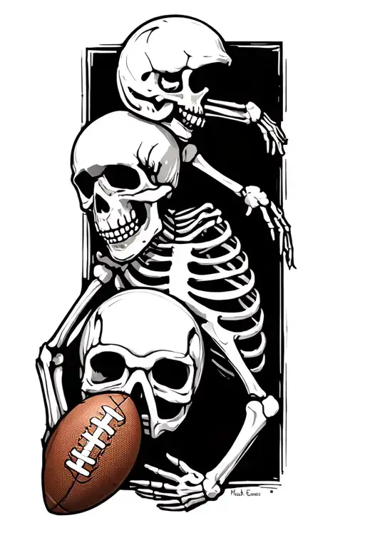 A sketch of tattoos “Skeleton with a football - love for football to the grave” in the center of the composition - realistic or stylizes tattoo design idea