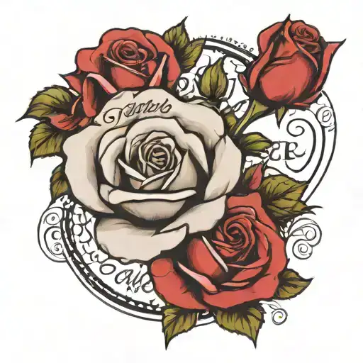 a tattoo of a rose with writing that says forever & always in cursive and the name Nancy written at the top in cursive  tattoo design idea
