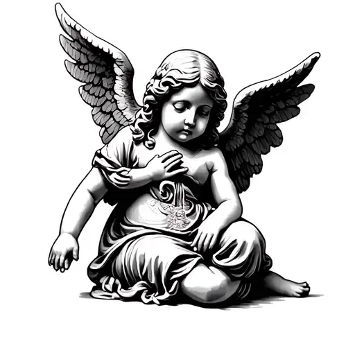 Angel statue baby money intense love white eyes Cardly shadows tattoo design idea
