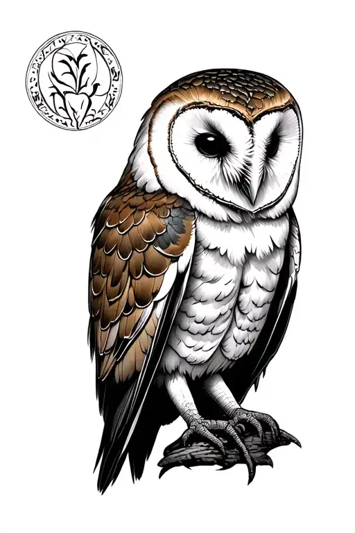 sinister barn owl black and white tattoo design idea