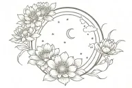 moon cycle with chrysanthemums around tattoo design idea