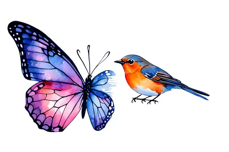 butterfly and robin tattoo design idea