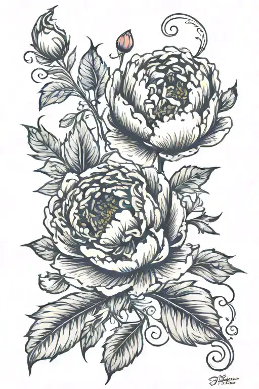 peony, art nouveau tattoo design idea