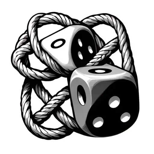2 dice with a bowline knot intertwined tattoo design idea