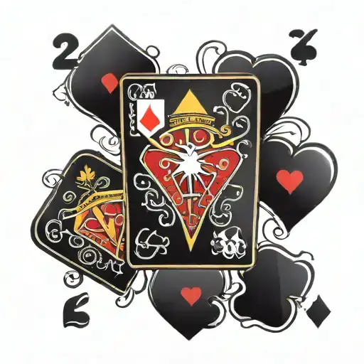 playing cards 7 of hearts and 4 of diamonds on top of eachother tattoo design idea