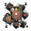 playing cards 7 of hearts and 4 of diamonds on top of eachother tattoo design idea