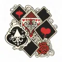 playing cards 7 of hearts and 4 of diamonds on top of eachother tattoo design idea