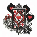 playing cards 7 of hearts and 4 of diamonds on top of eachother tattoo design idea