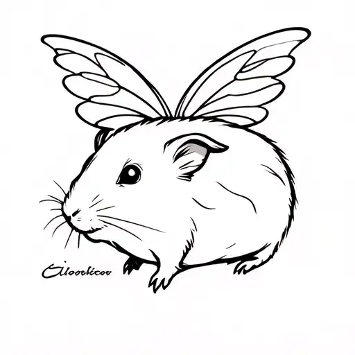 guinea pig with fairy wings flying tattoo design idea