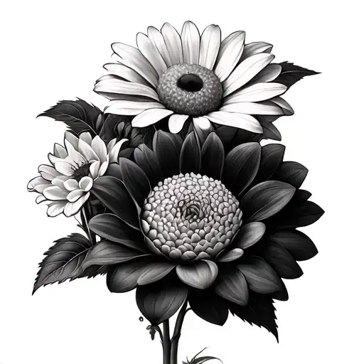 hydrangea black eyed susan and dahlia tattoo design idea