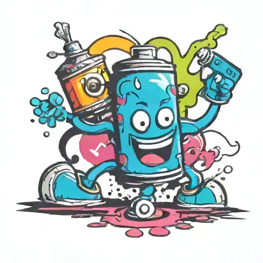 spray can character with face legs and arms tattoo design idea