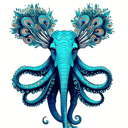 octopus peacock elephant tattoo design idea