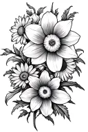 daffodil, aster, chrysanthemum flowers intertwined tattoo design idea