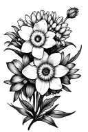 daffodil, aster, chrysanthemum flowers intertwined tattoo design idea