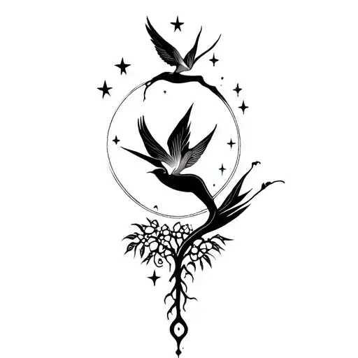 Tree Of Life Bird Of Paradise Moon Stars tattoo design idea
